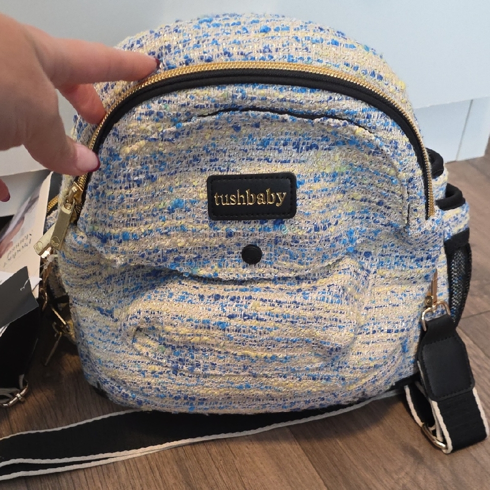 Blue and Cream Women's Backpack